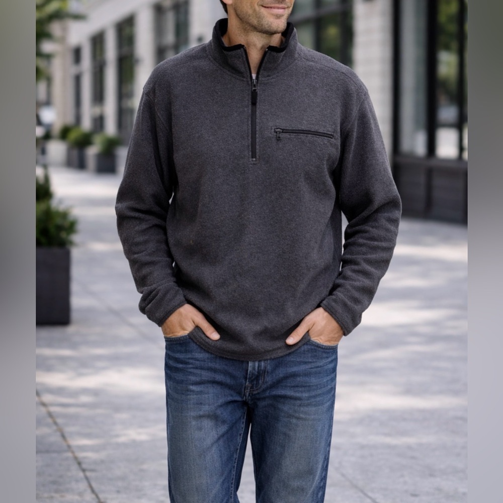 GAP Factory Charcoal Quarter Zip Fleece Pullover Sweater Mens Large